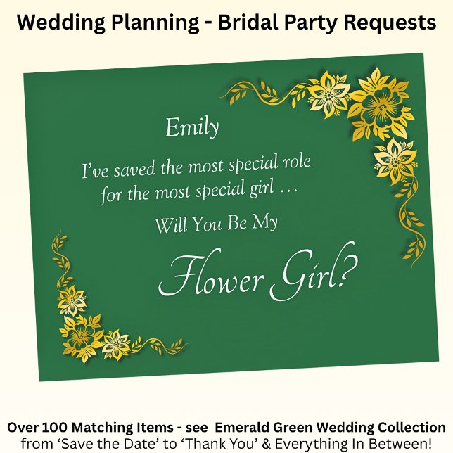 Carte Will You Be My Flower Girl? Emerald Green & Gold (Créateur téléchargé)