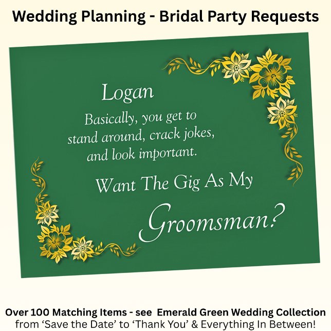 Carte Will You Be My Groomsman? Emerald Green & Gold (Créateur téléchargé)