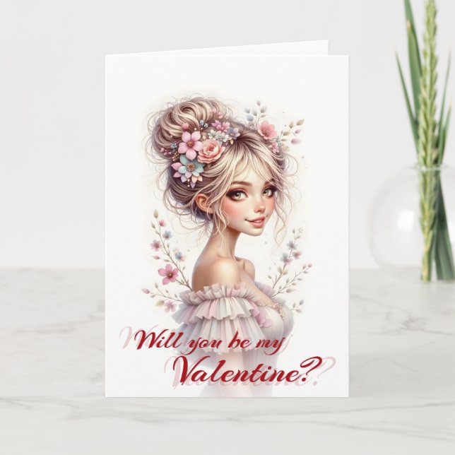Carte Will You Be My Valentine – Romantic Art Print (Devant)