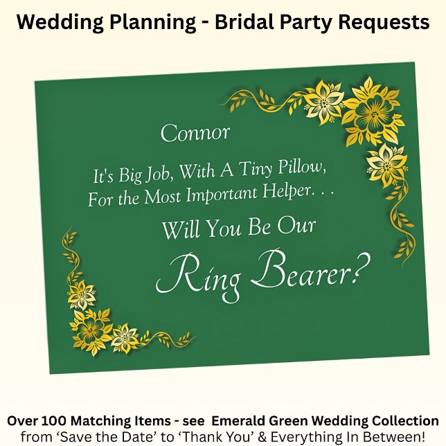 Carte Will You Be Our Ring Bearer? Emerald Green & Gold (Créateur téléchargé)