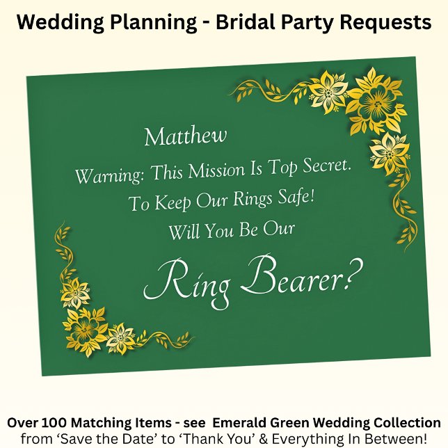 Carte Will You Be Our Ring Bearer?  Emerald Green & Gold (Créateur téléchargé)