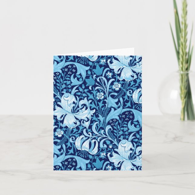 Carte William Morris Iris et Lily, Indigo Blue & White (Devant)