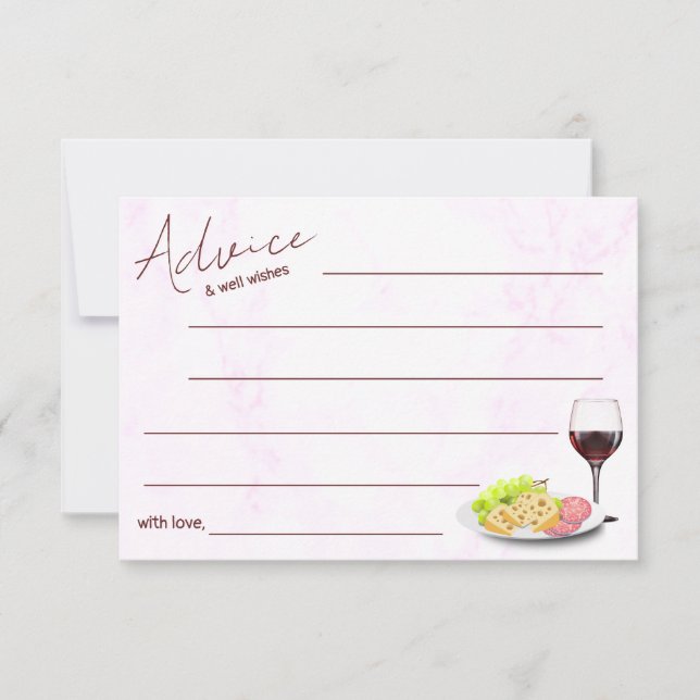 Carte Wine & Charcuterie Bridal Shower Advice Card (Devant)
