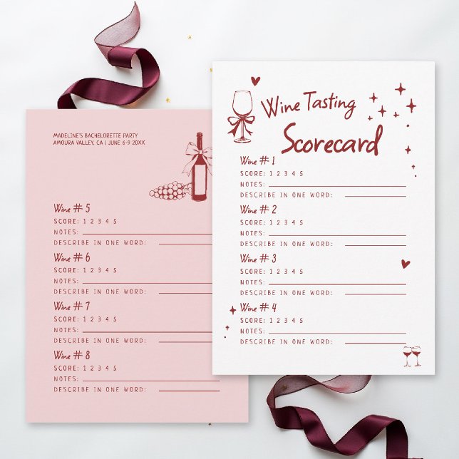 Carte Winery Bachelorette Party 8 Wine Tasting Scorecard (winery bachelorette party invitation 8 wine tasting scorecard girls trip weekend napa sonoma)