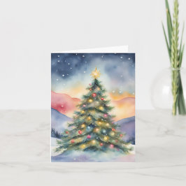 Carte Winter Christmas Tree Snowy Sunset Scenery