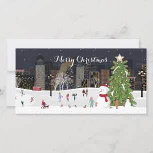Carte Winter City Wonderland Scène de Noël avec photo