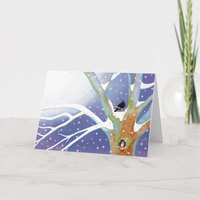 Carte Winter Fairy Tale - Singing Blackbird and a gnome  (Devant)