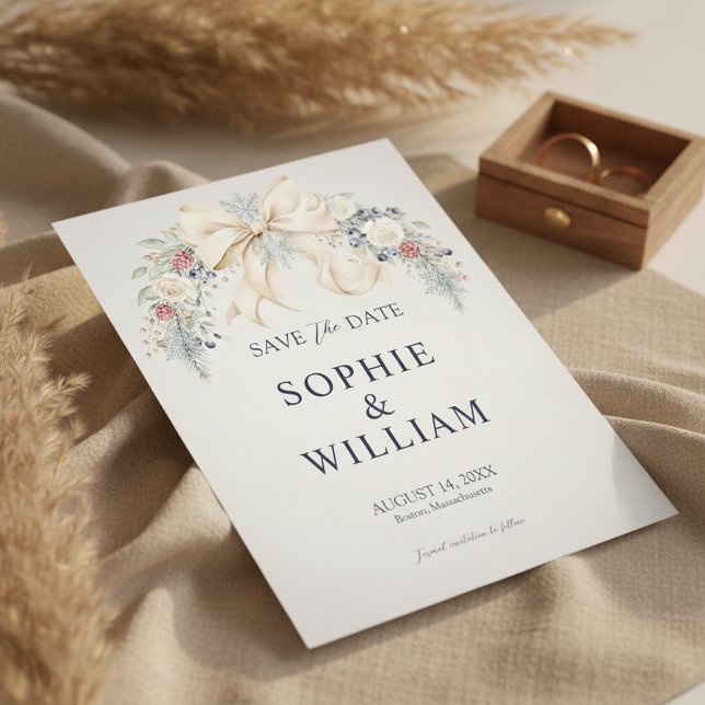 Carte Winter Floral Photo Save The Date (photo save the date)