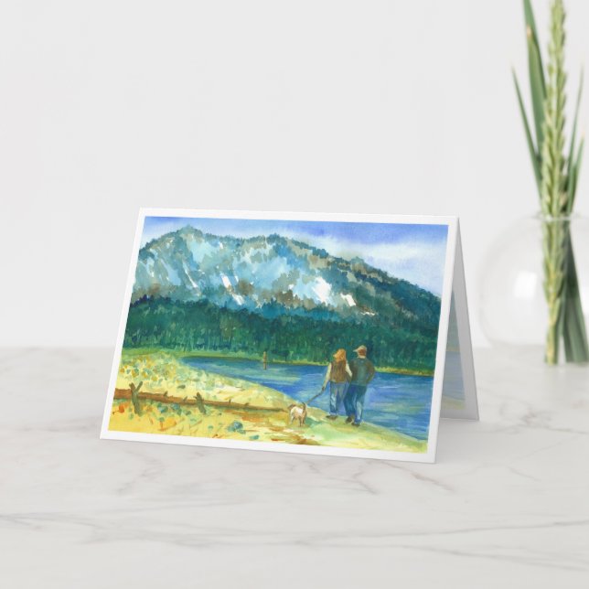 Carte Winter Lake Watercolor Romantique Je t'aime (Devant)