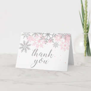 Carte Winter Onederland Pink Silver snowflake merci