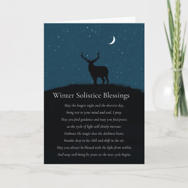 Carte Winter Solstice Blessings Elk Stars Poem (Devant)