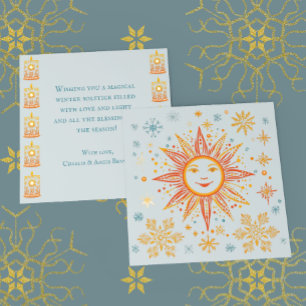 Carte Winter Solstice Folk Art Sun Holiday Greeting Card