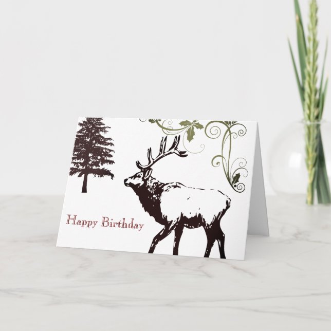 Carte Winter Wonder Land Wild Elk Joyeux Anniversaire (Devant)
