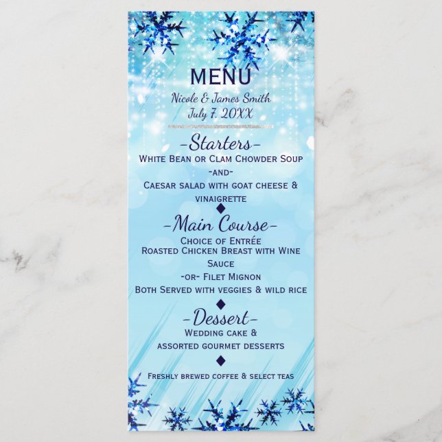 Carte Winter Wonderland Silver & Blue Menu (Devant)