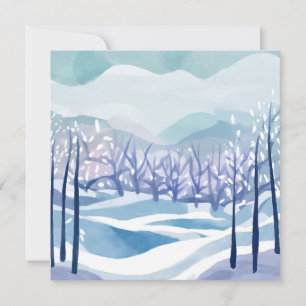 Carte Winter Wonderland Snowy Blue Watercolor Peinture