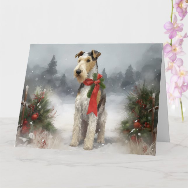 Carte Wirefox Terrier Chien de Noël de neige (Orchidée)