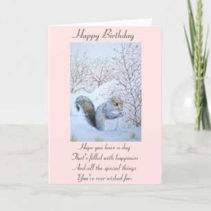 Carte with verse cute gray squirrel snow scene wildlife