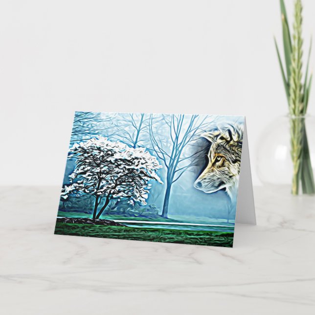 Carte Wolf Animal Spirit Forêt Paysage art Abstrait (Devant)