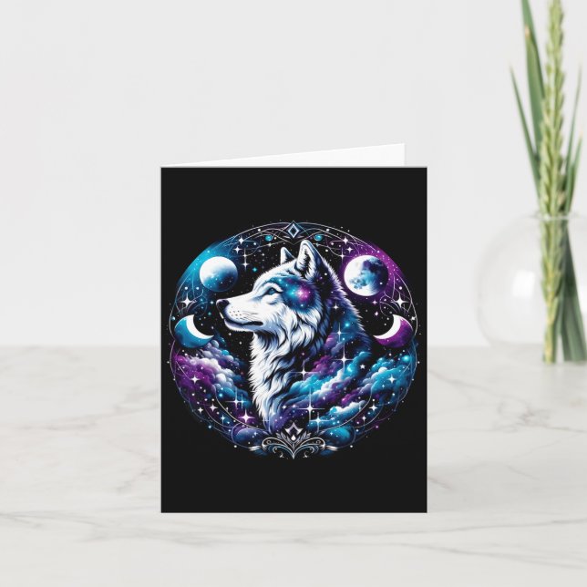 Carte Wolf Celestial Dream Night Howling Moon Funny Wolv (Devant)