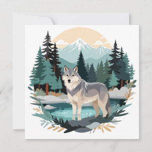 Carte Wolf Faune Animaux Nature Extérieure Aquarelle