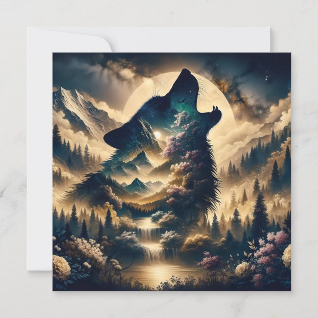 Carte Wolf Howling à la Lune (Devant)
