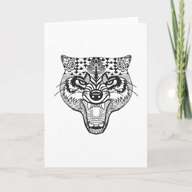 Carte Wolf inspiré par Zentangle (Devant)