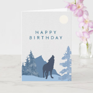 Carte Wolf Mountain Moon Forest Joyeux anniversaire pour