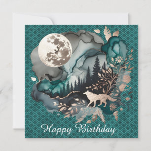 Carte Wolf Paysage et Lune Hommes d'anniversaire heureux