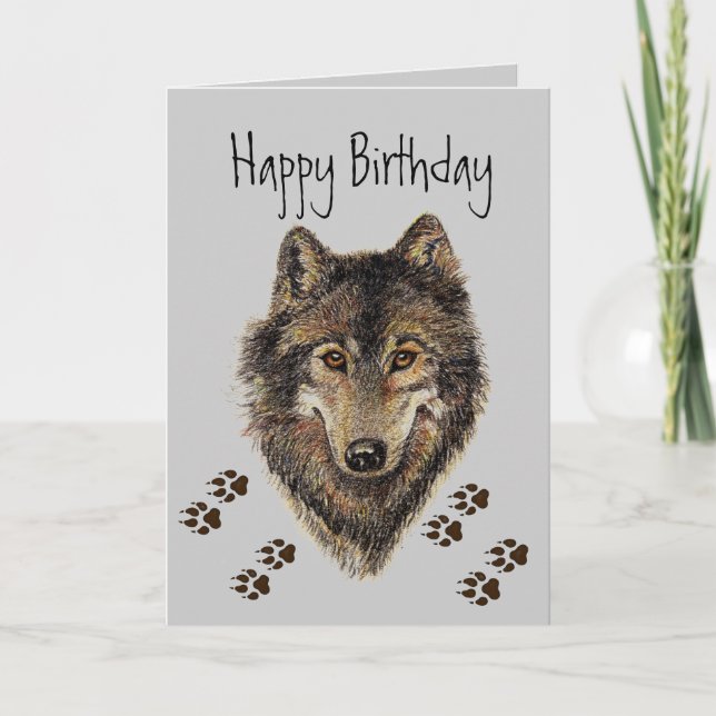 Carte Wolf, Wolves, Tracks Animal Birthday Card (Devant)