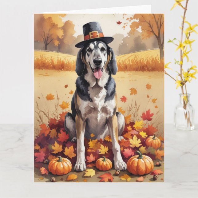 Carte Wolfhound À L'Automne Laisse L'Art Thanksgiving (Fleur jaune)