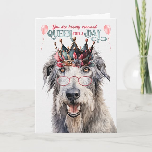 Carte Wolfhound Dog Queen pour une journée d'anniversair (Devant)