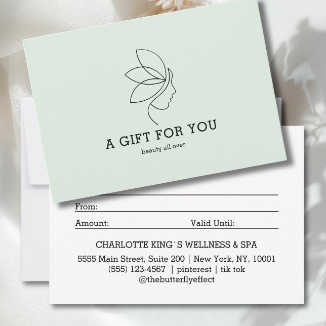 Carte Woman Beauty Line Art Green Gift Certificate (Woman Beauty Line Art Green Gift Certificate)