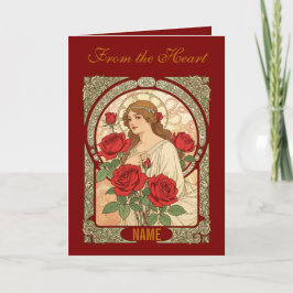 Carte Woman With Roses Romantic Illustration