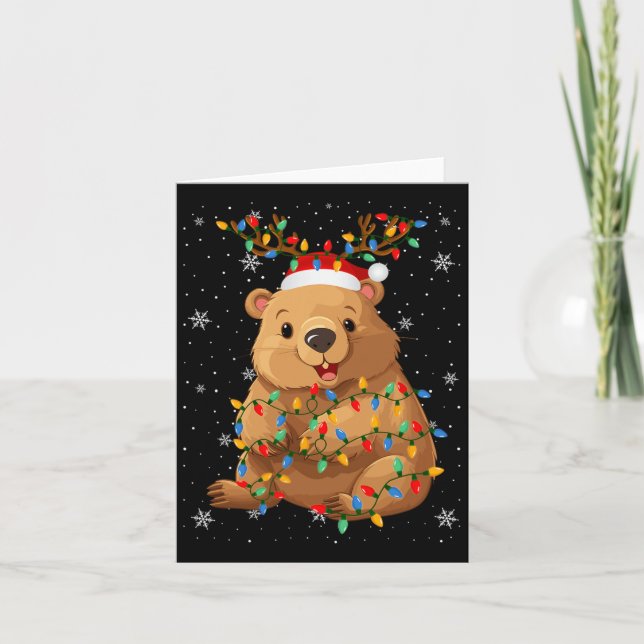 Carte Wombat Animal Santa Hat Ugly Christmas Tree Lumièr (Devant)