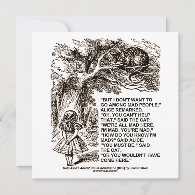 Carte Wonderland Alice Go Among Mad People Citation (Devant)