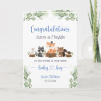 Woodland Animal Nouveau bébé Garçon bleu Félicitat