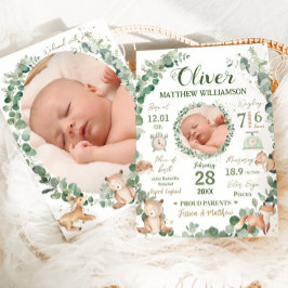 Carte Woodland Animals Baby Birth Statistiques Annonce