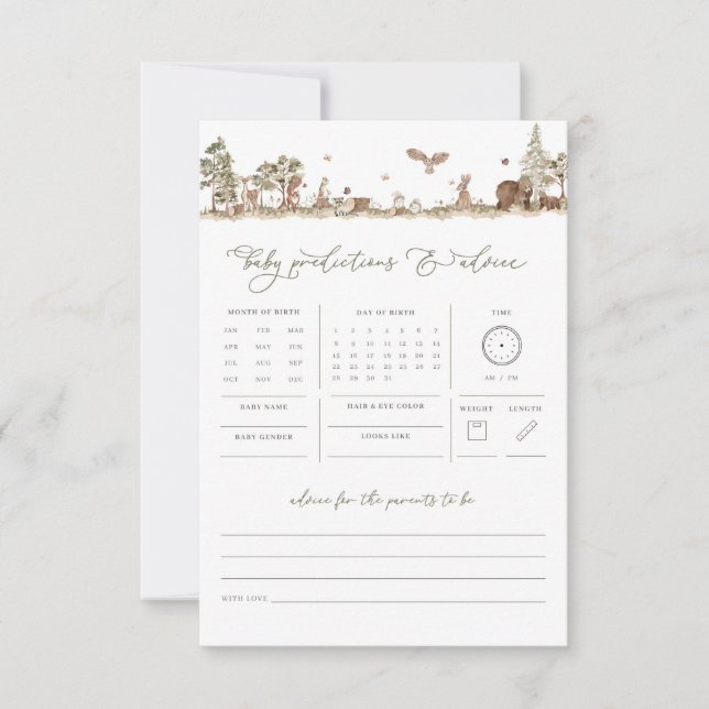 Carte Woodland Baby Predictions Conseil Baby shower jeu (Devant)