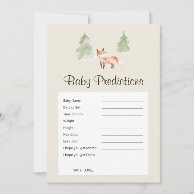Carte Woodland Fox Baby shower Baby Predictions Jeu (Devant)