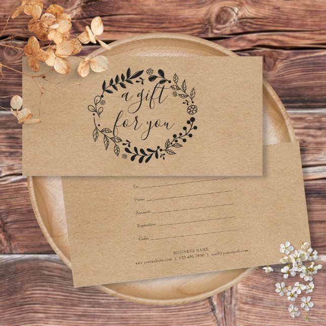 Carte Woodland Garland Rustic Kraft Certificat cadeau (Woodland Garland Rustic Kraft Gift Certificate)