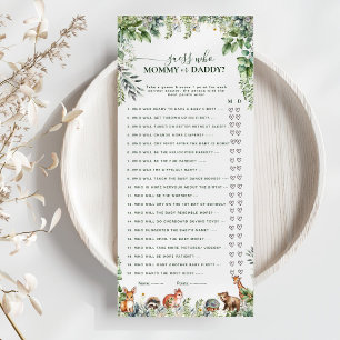 Carte Woodland Guess Maman ou papa Baby shower jeu