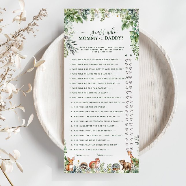 Carte Woodland Guess Maman ou papa Baby shower jeu (Créateur téléchargé)