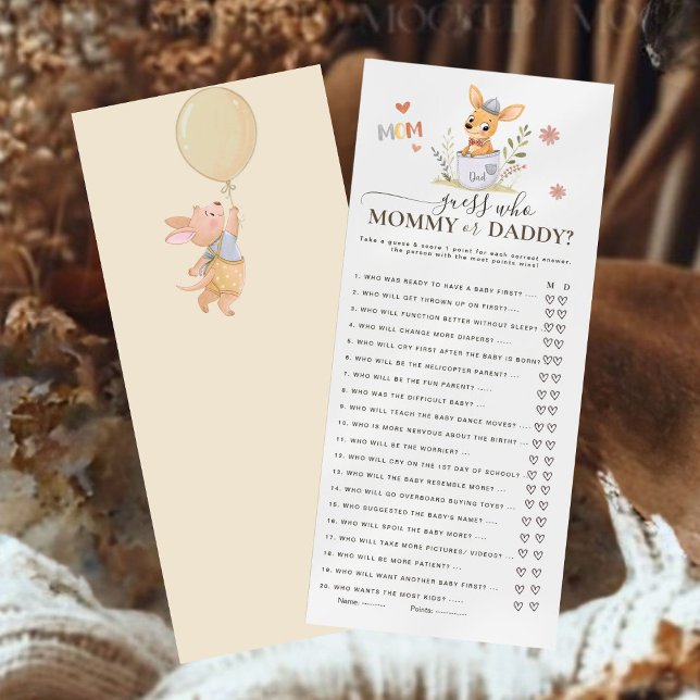 Carte Woodland Kangaroo Guess Baby shower maman ou papa (Créateur téléchargé)