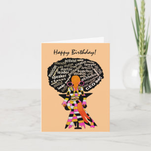 Carte Word Art Afro Lady African American Happy Birthday