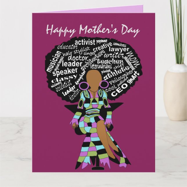 Carte Word Art Afro Lady Fête des mères afro-américaines (Devant)