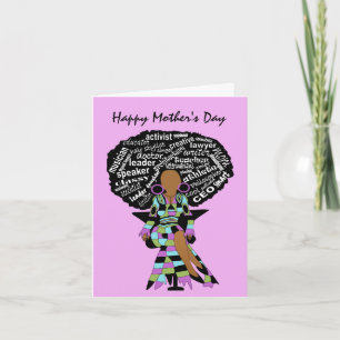 Carte Word Art Afro Lady Fête des mères afro-américaines