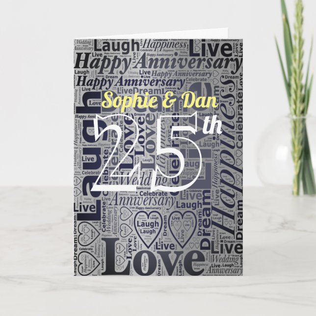 Carte Word art Personalised 25th Wedding Anniversary (Devant)