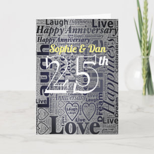 Carte Word art Personalised 25th Wedding Anniversary
