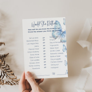 Carte Would She Rather Bridal Shower Game Blue Butterfly