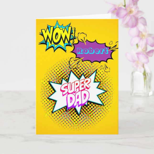 Carte WOW Personnalisé ! SUPER DAD Comic Style Pop Art (Orchidée)